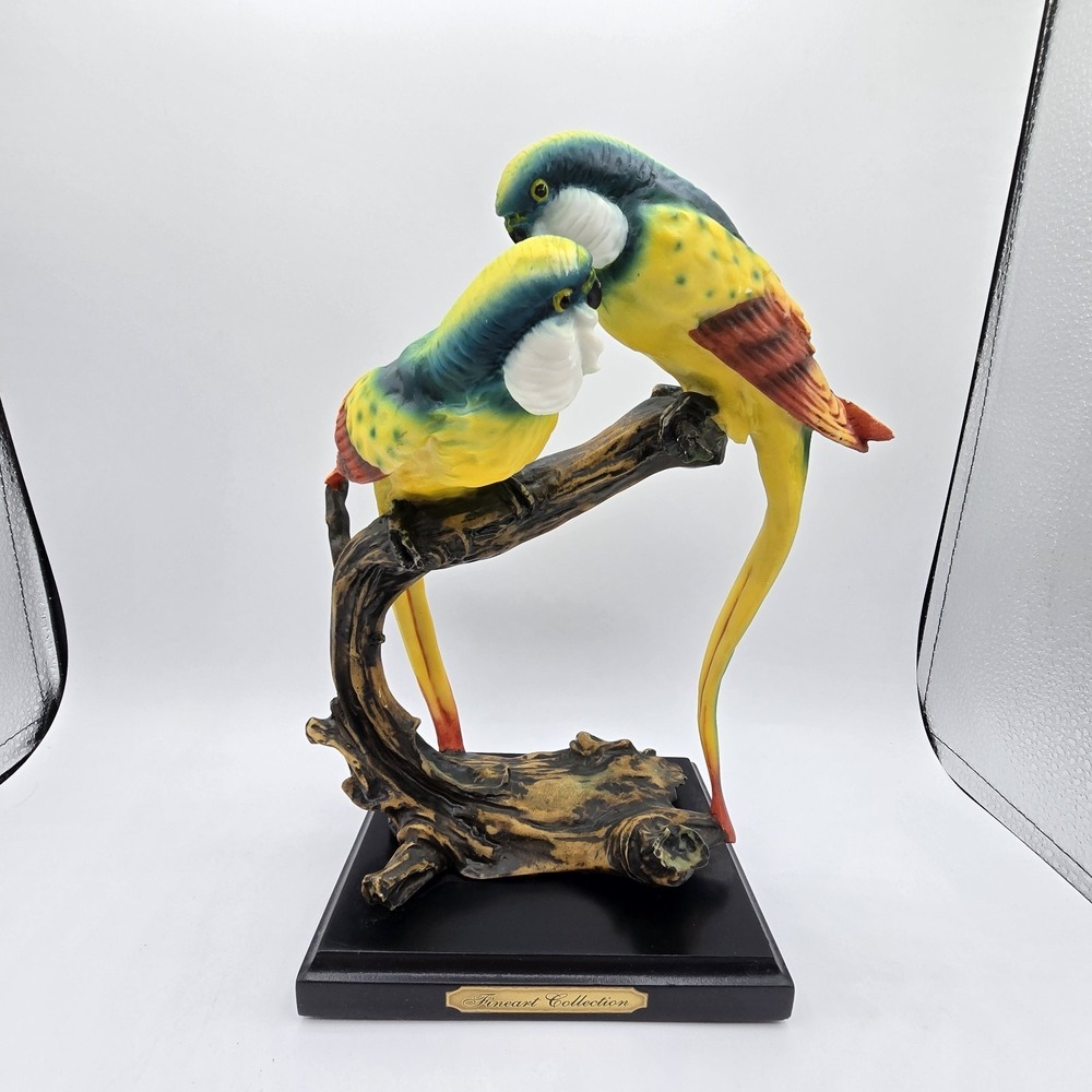 FINE ART McCaw Parrot Love Birds Porcelain Figurines On Tree Branch 10" w/ Base